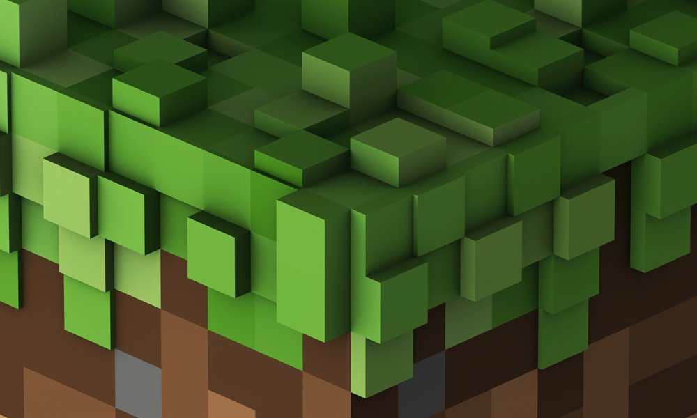 Gros plan sur des blocs d'herbe et de terre Minecraft